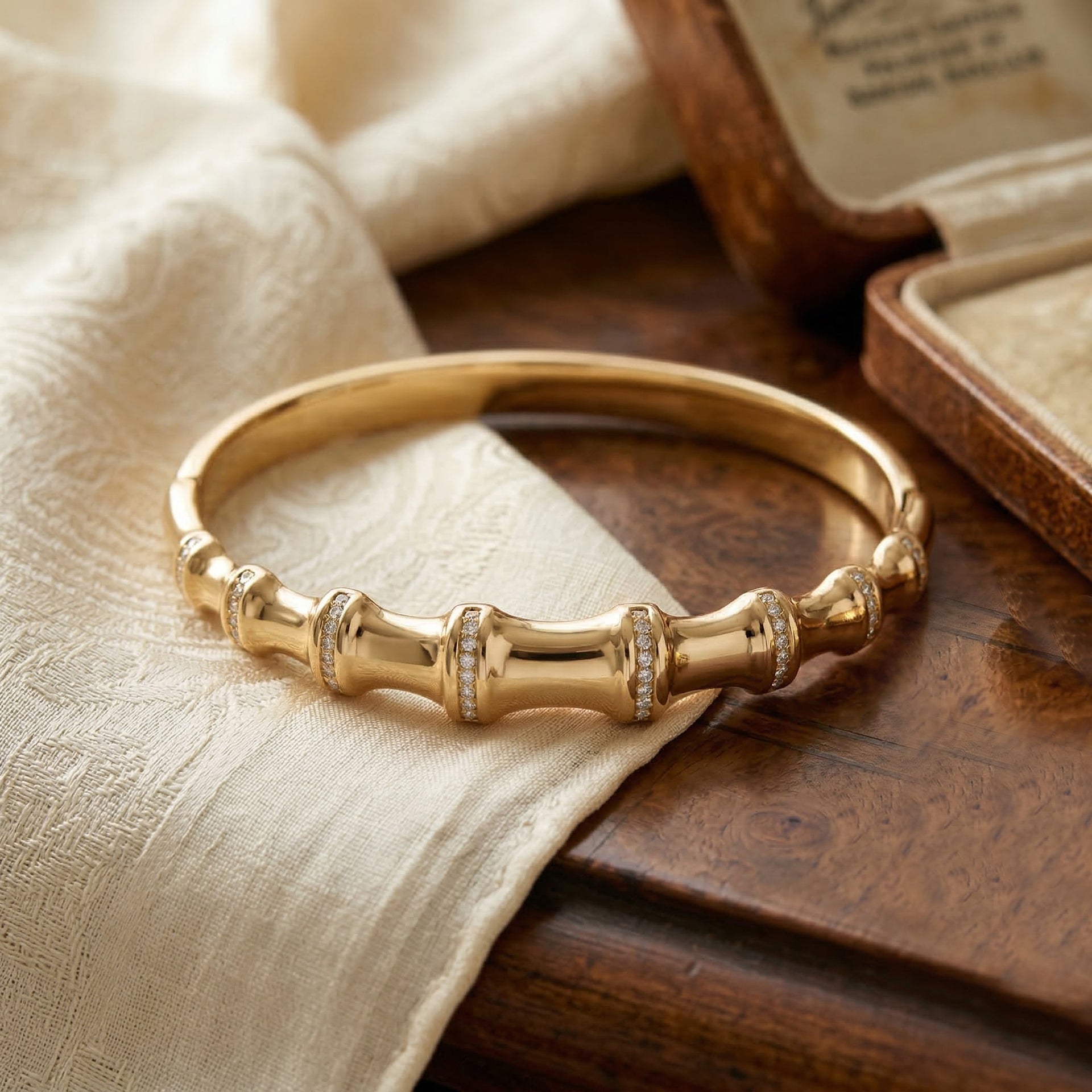 Austrian White Crystal Bamboo Full Bangle (Size - 7) in Yellow Gold Tone 8231250 1