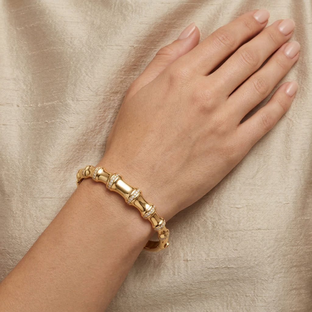 Austrian White Crystal Bamboo Full Bangle (Size - 7) in Yellow Gold Tone_8231250_2