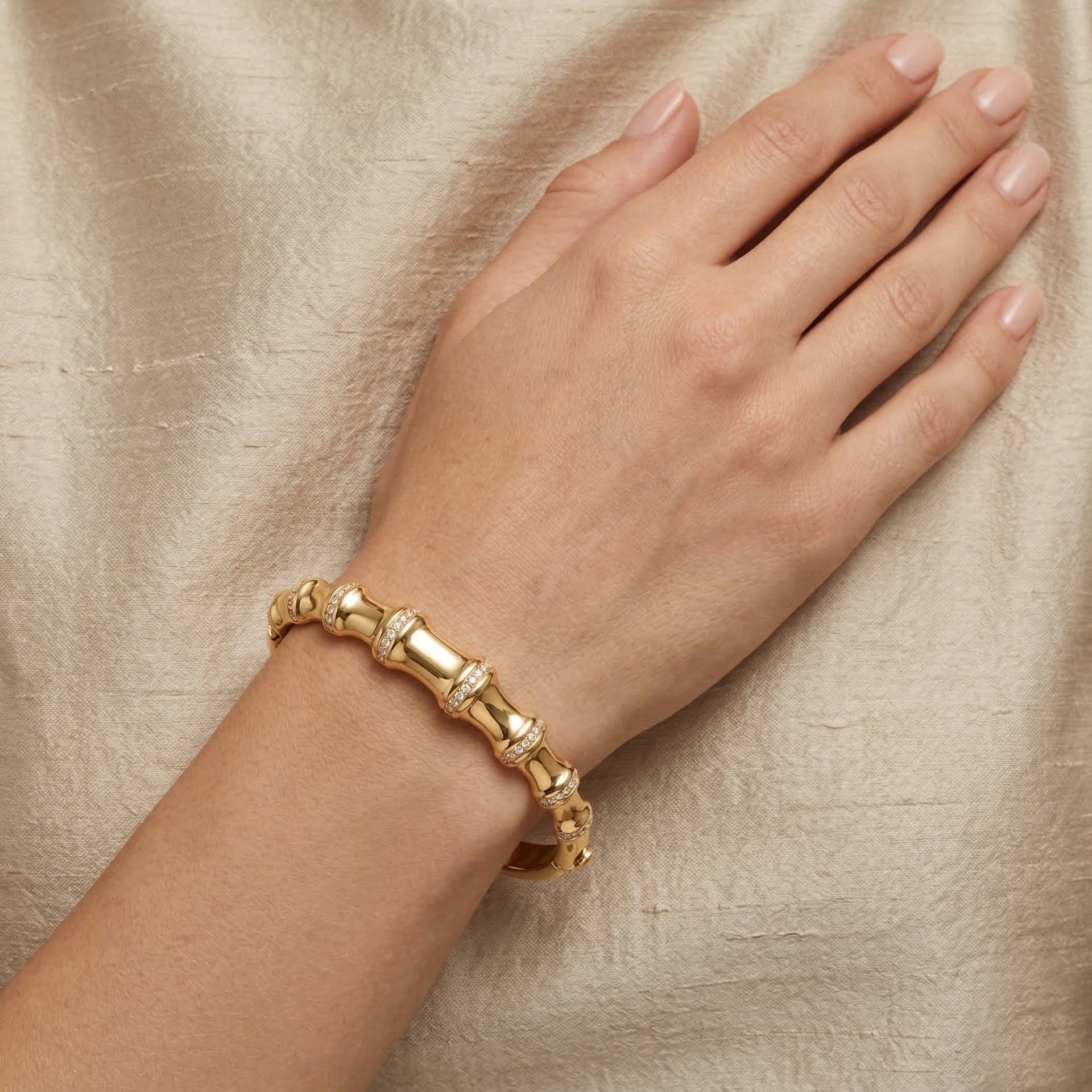 Austrian White Crystal Bamboo Full Bangle (Size - 7) in Yellow Gold Tone 8231250 2