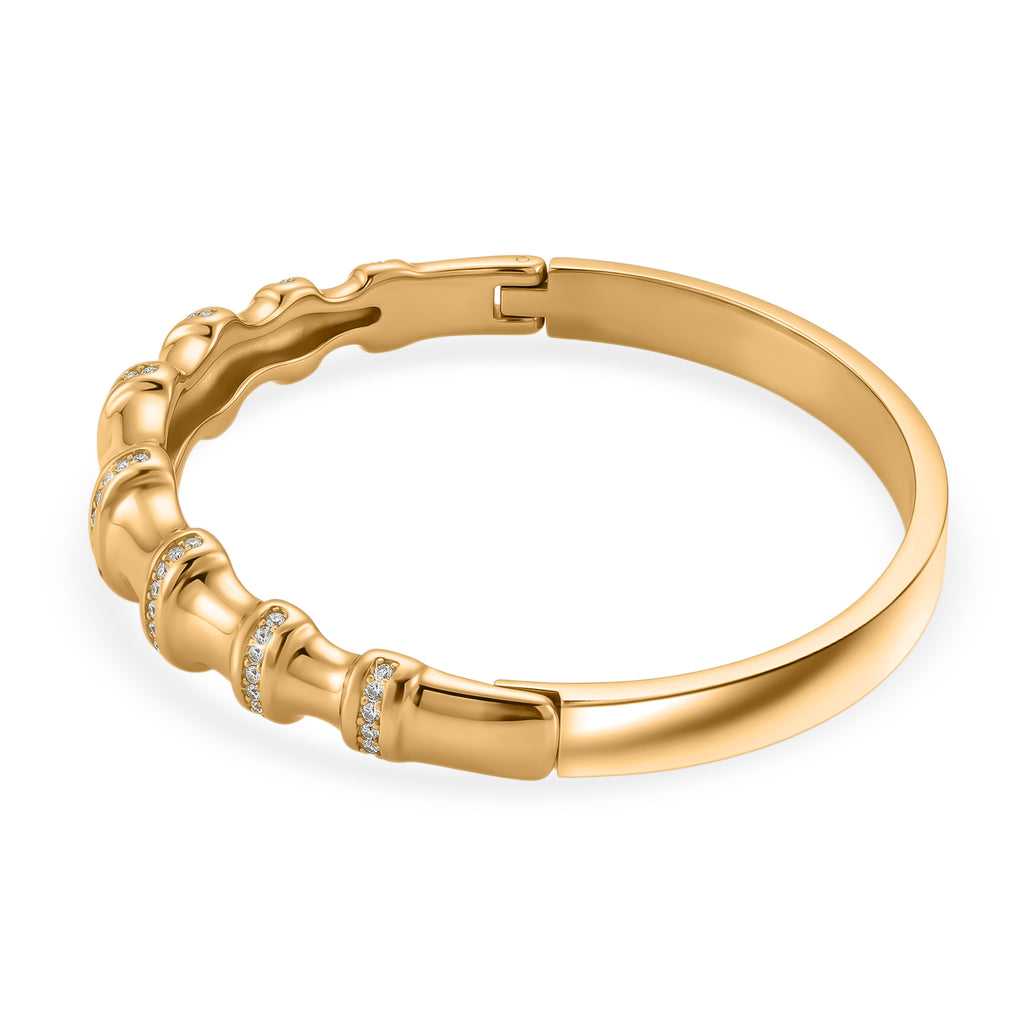 Austrian White Crystal Bamboo Full Bangle (Size - 7) in Yellow Gold Tone_8231250_3