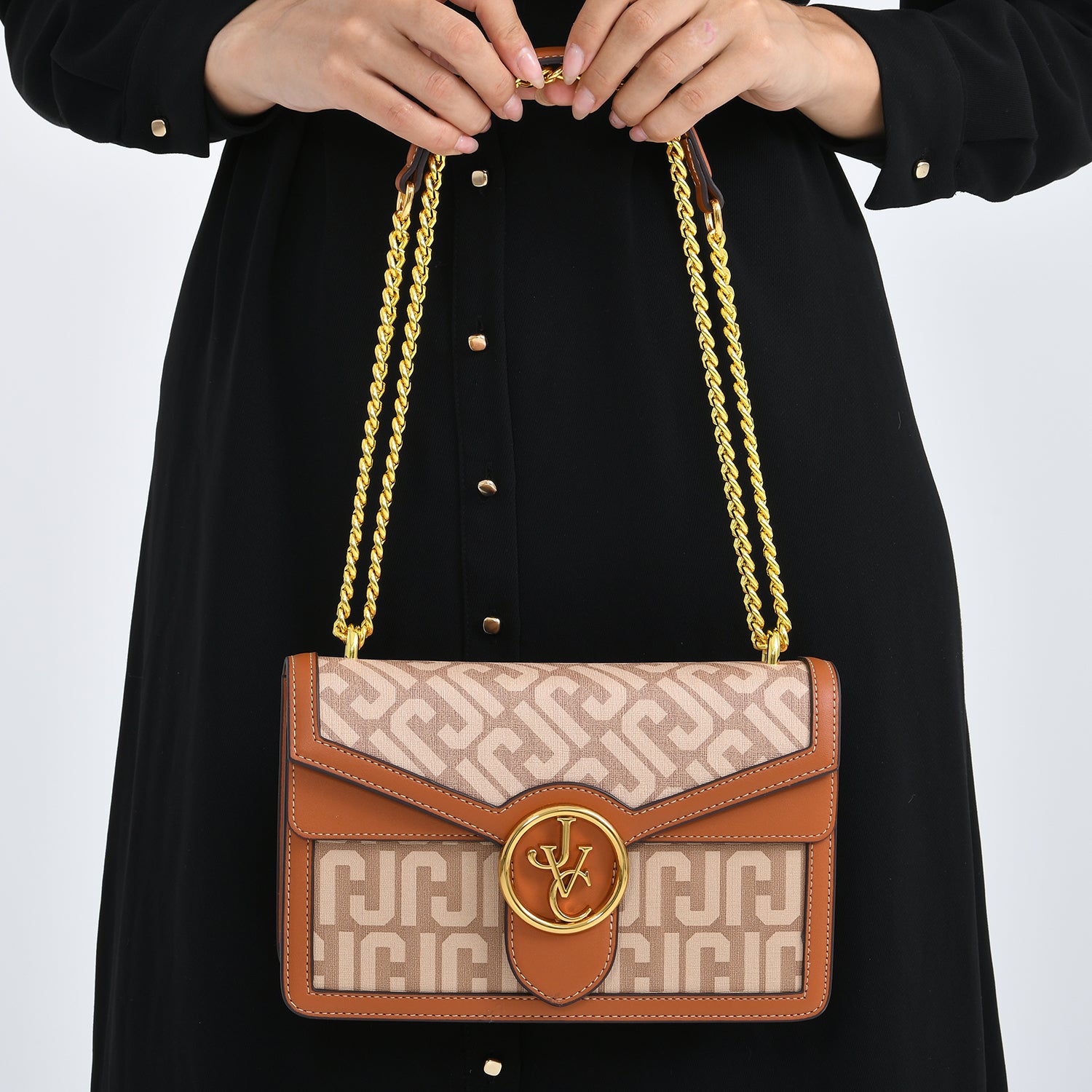 JVC- Milano Style Shoulder Bag with Chain Strap (128 cm) - Tan &amp; Beige 8231306 3