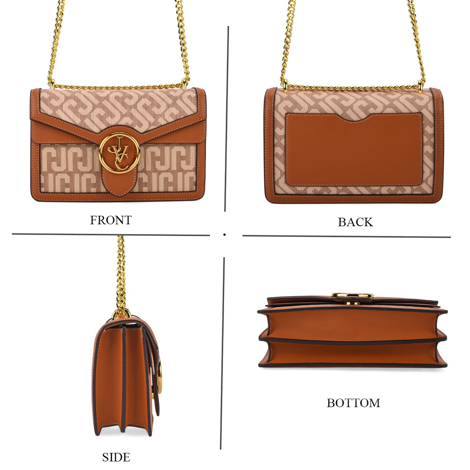 JVC- Milano Style Shoulder Bag with Chain Strap (128 cm) - Tan &amp; Beige V32355060 4