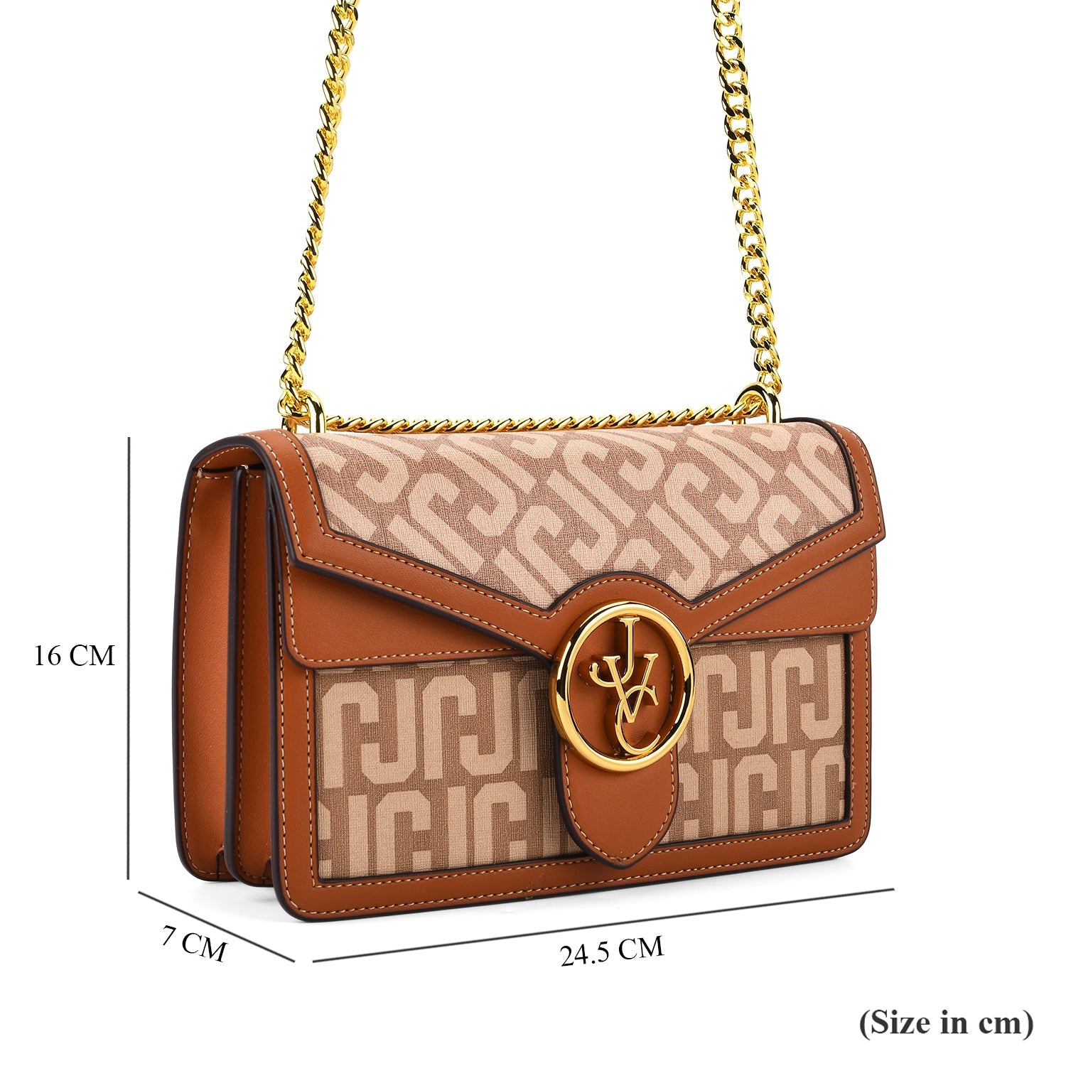 JVC- Milano Style Shoulder Bag with Chain Strap (128 cm) - Tan &amp; Beige V32355060 6