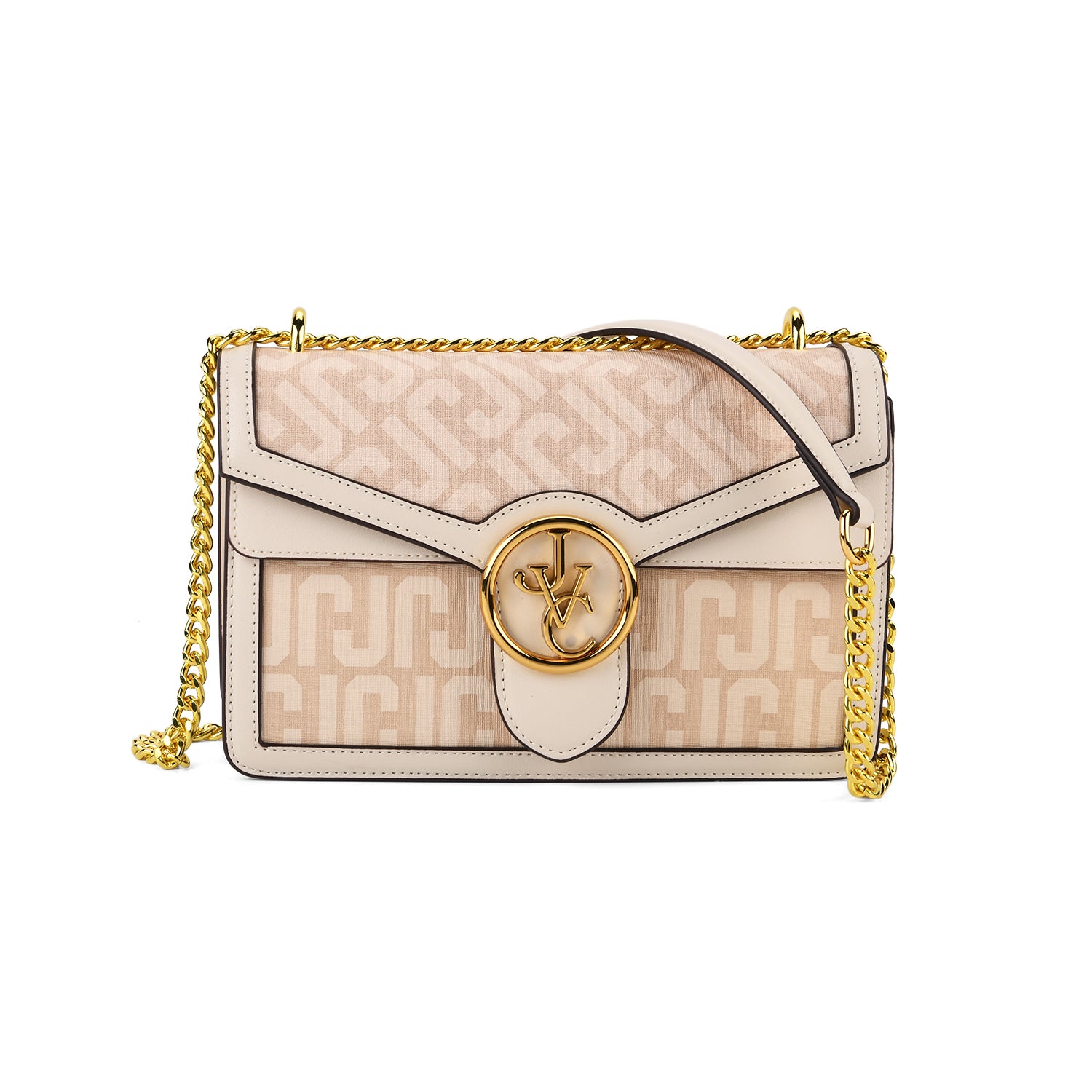 JVC- Milano Style Shoulder Bag with Chain Strap (128 cm) - Ivory &amp; Brown V32539428 0