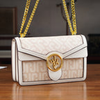 JVC- Milano Style Shoulder Bag with Chain Strap (128 cm) - Ivory & Brown_8231308_1
