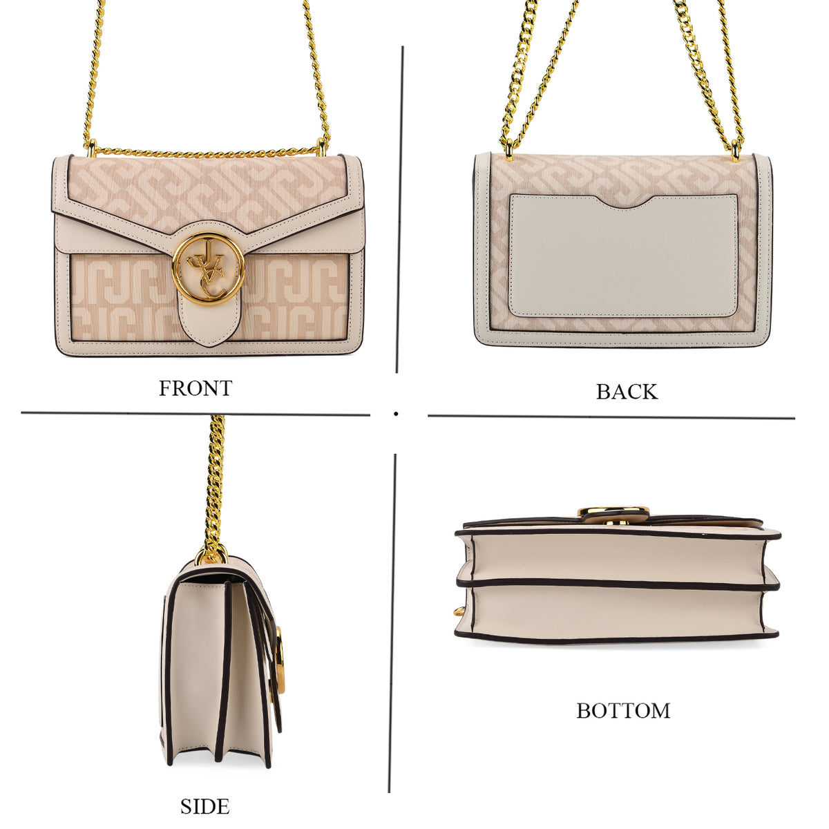 JVC- Milano Style Shoulder Bag with Chain Strap (128 cm) - Ivory &amp; Brown V32539428 3