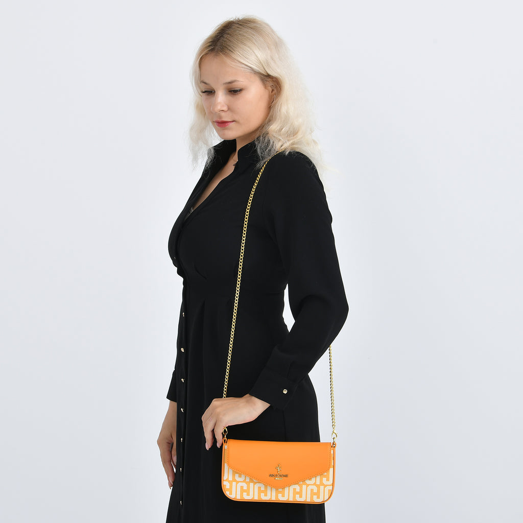 JVC- Milano Style Luxury Clutch with Shoulder Chain Strap (114 cm) - Orange_8231317_2
