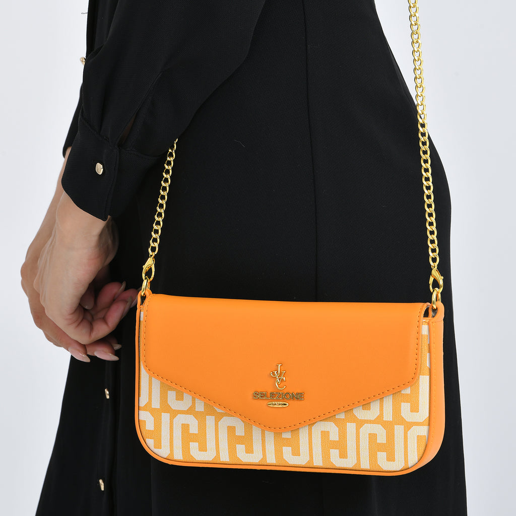 JVC- Milano Style Luxury Clutch with Shoulder Chain Strap (114 cm) - Orange_8231317_3