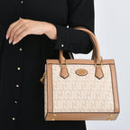 JVC Milano Monogram Mini Tote with Top Handles - Ivory & Brown_8231335_3