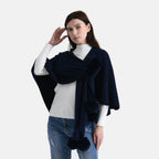 La Marey Super Soft Faux Fur Trim Shawl (145 x 100cm) - Navy_8231902