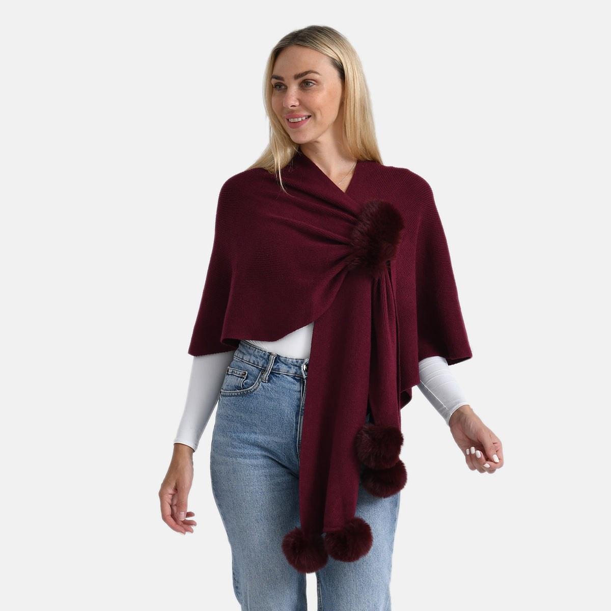 La Marey Super Soft Faux Fur Shawl (145 x 100cm) - Wine V32521652 0