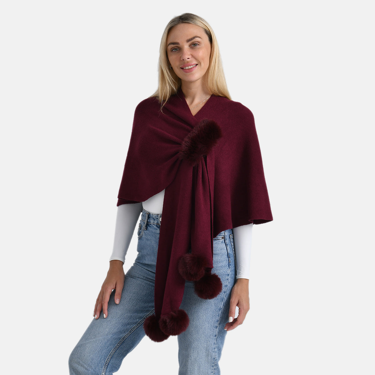 La Marey Super Soft Faux Fur Shawl (145 x 100cm) - Wine V32521652 3
