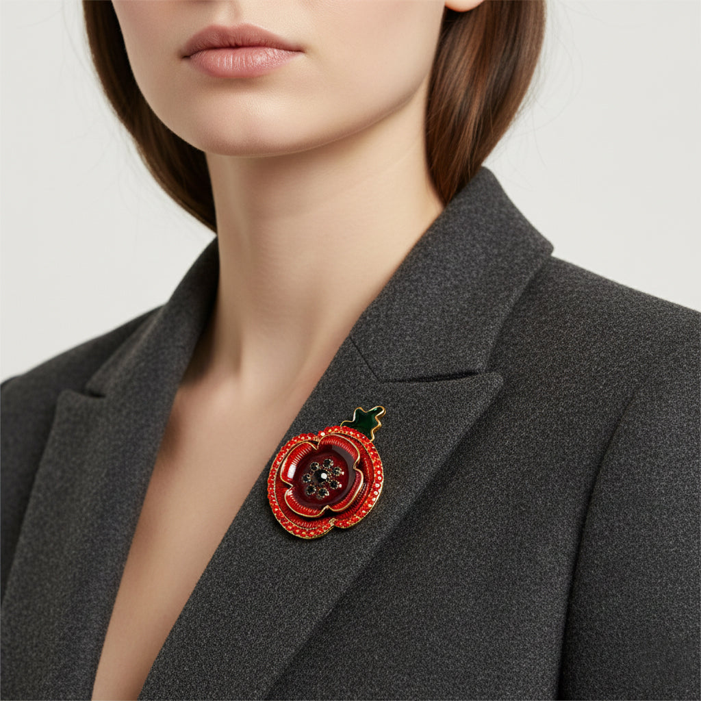 Austrian Red Crystal &amp; Austrian Black Crystal Magnetic Brooch in Yellow Gold Tone 8232500 3