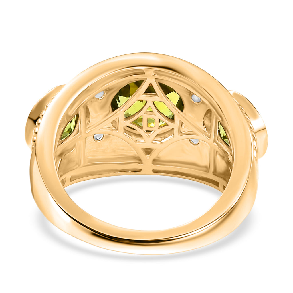 D'joy Natural Hebei Peridot & White Zircon Ring in Yellow Gold Plating Sterling Silver 3.97 Ct, Silver Wt. 6.40 Gms._8232792_4