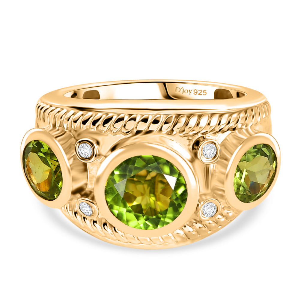 D'joy Peridot & White Zircon Ring in Yellow Gold Plating Sterling Silver 3.97 Ct, Silver Wt. 6.40 Gms._8232793