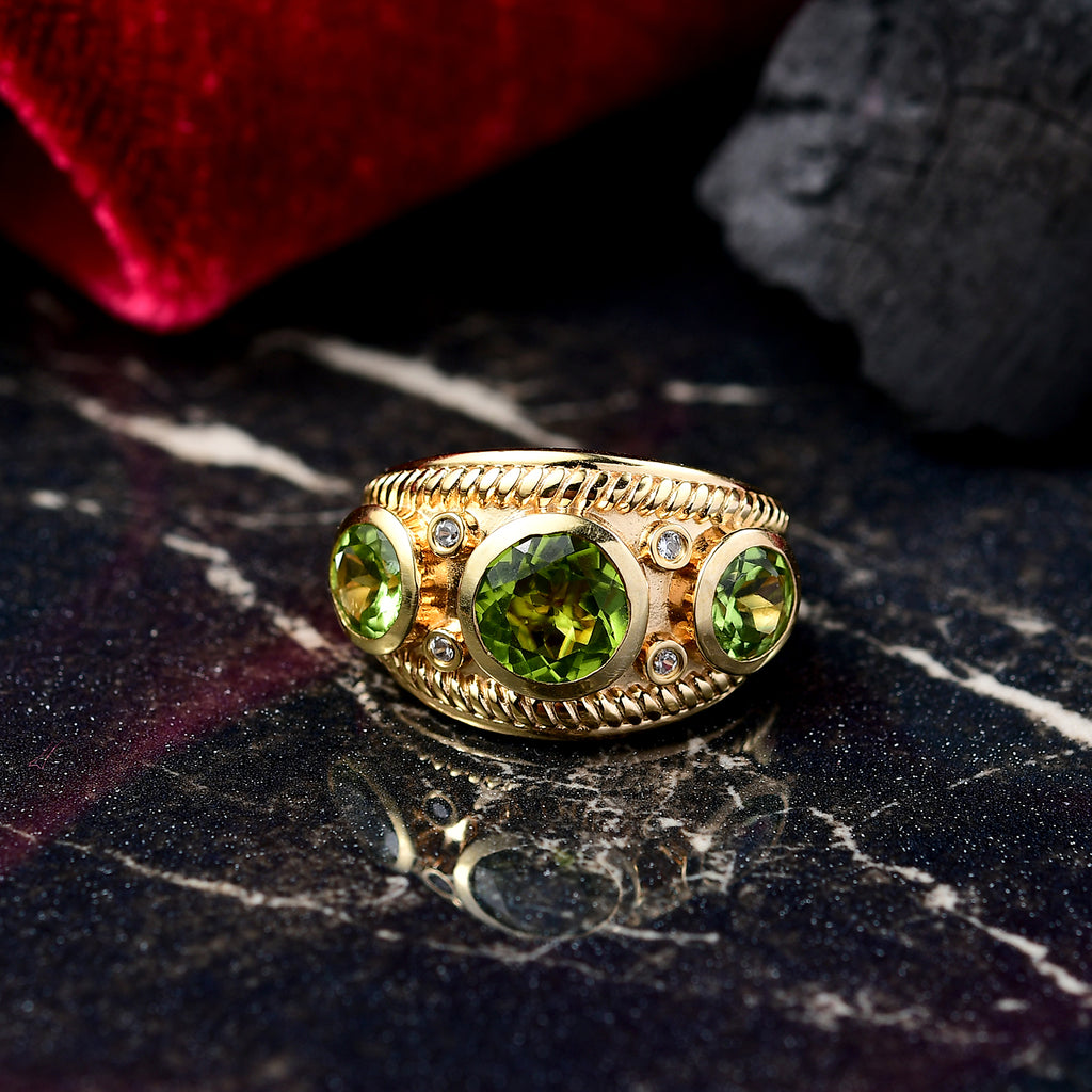 D'joy Peridot & White Zircon Ring in Yellow Gold Plating Sterling Silver 3.97 Ct, Silver Wt. 6.40 Gms._8232793_1