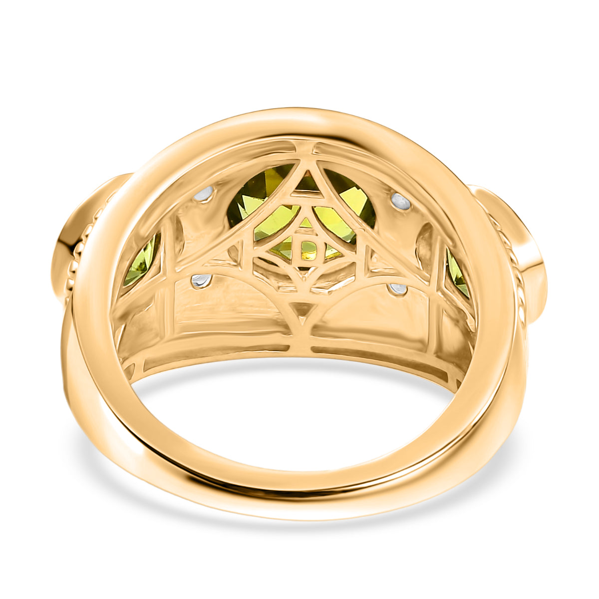 D'joy Natural Hebei Peridot, White Zircon Trilogy Ring in Yellow Gold Plated Sterling Silver 3.97 Ct. V32514316 5