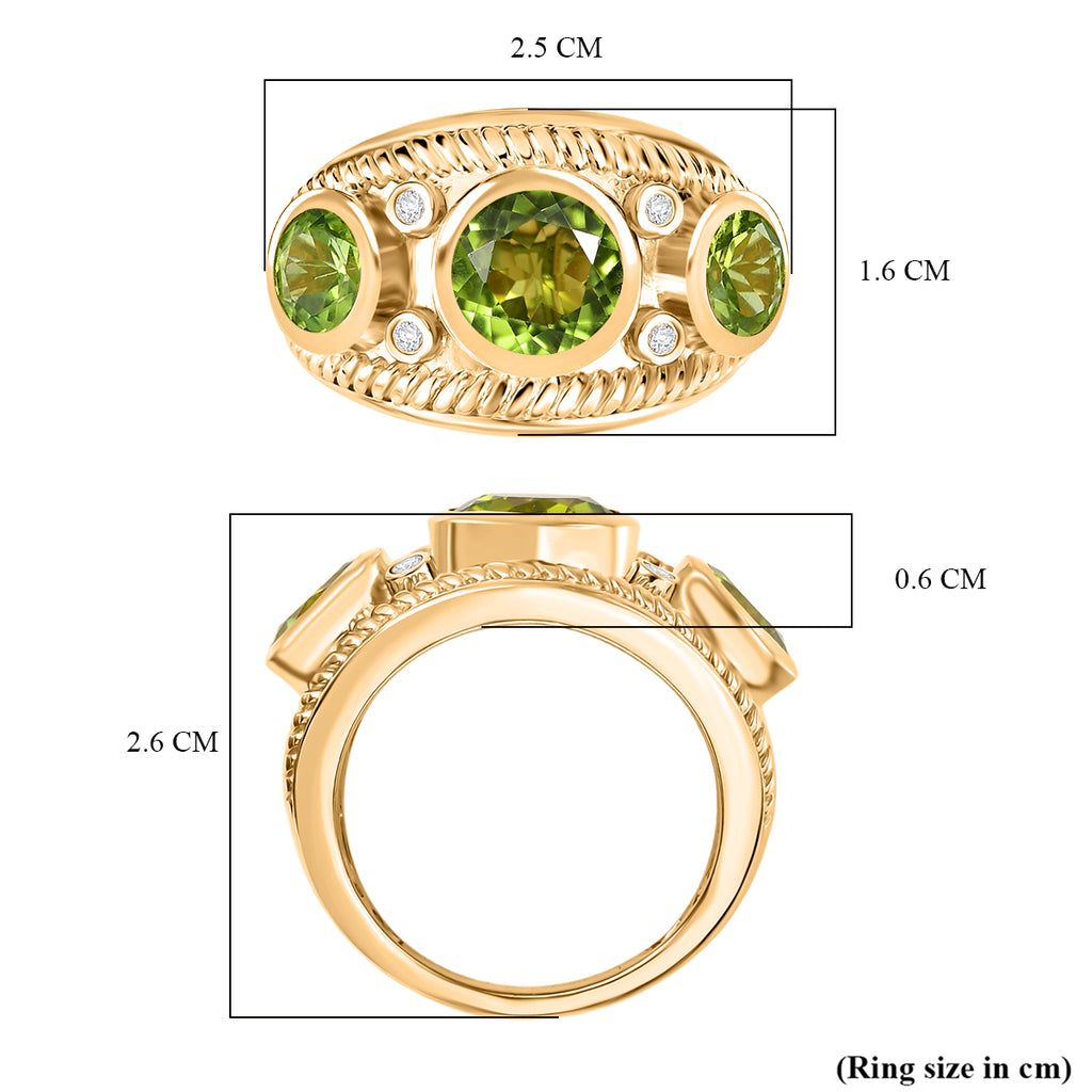 D'joy Peridot & White Zircon Ring in Yellow Gold Plating Sterling Silver 3.97 Ct, Silver Wt. 6.40 Gms._8232793_5