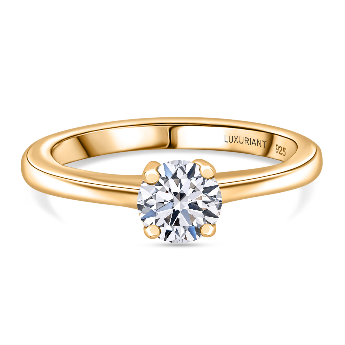 LUXURIANT Lab Grown Diamond Solitaire Ring in 18K Vermeil Yellow Gold Over Sterling Silver SGL Certified (SI-GH) 8232932 0