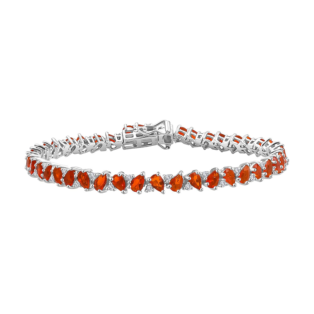D'joy Crimson Fire Opal & White Zircon Linking Bracelet (Size - 7.5) with GB Lock Box in Rhodium Overlay Sterling Silver 6.62 Ct, Silver Wt. 10.90 Gms._8233165