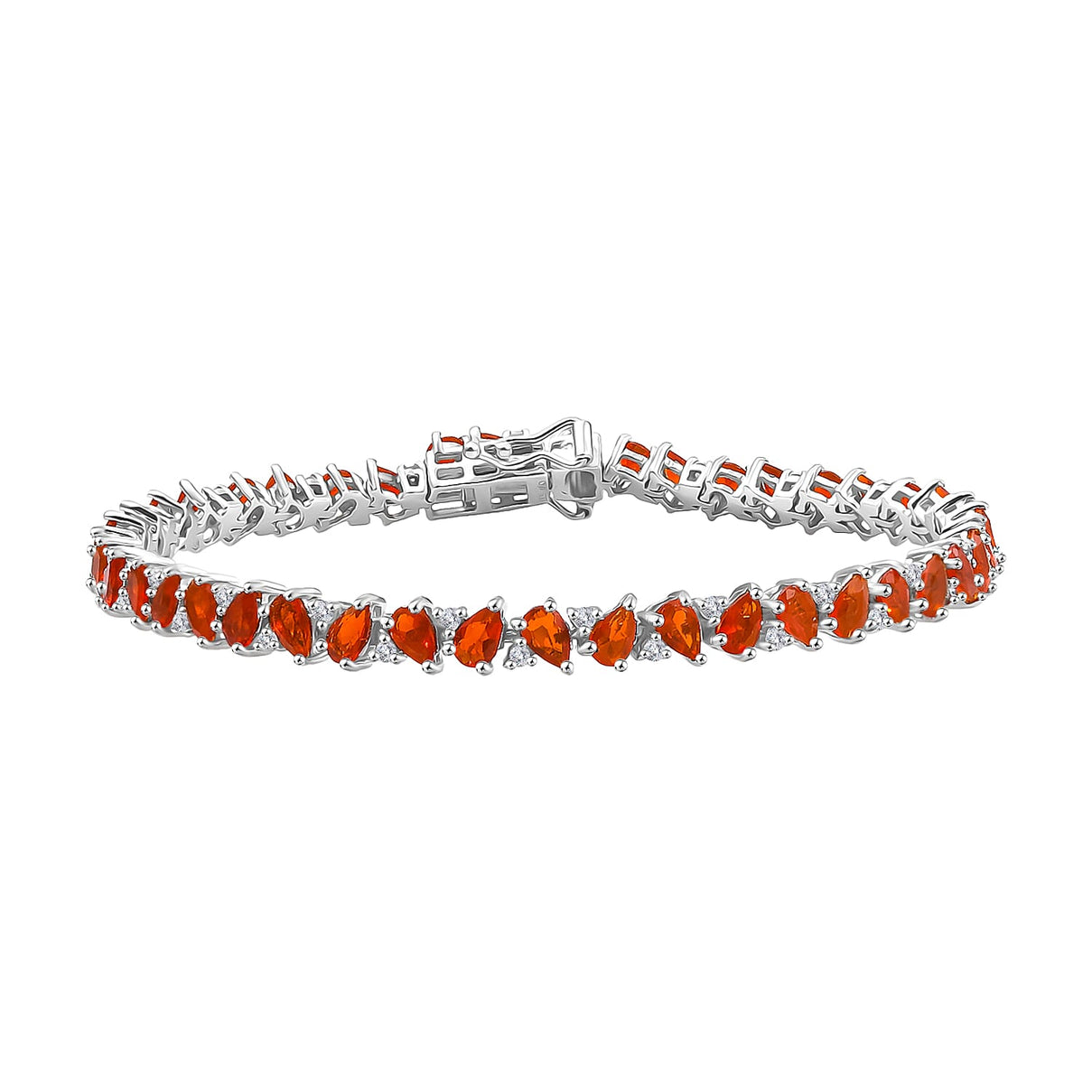 D'joy Crimson Fire Opal, White Zircon Linking Bracelet (Size - 7.5) with GB Lock Box in Rhodium Overlay Sterling Silver 6.15 Ct. 8233165 0