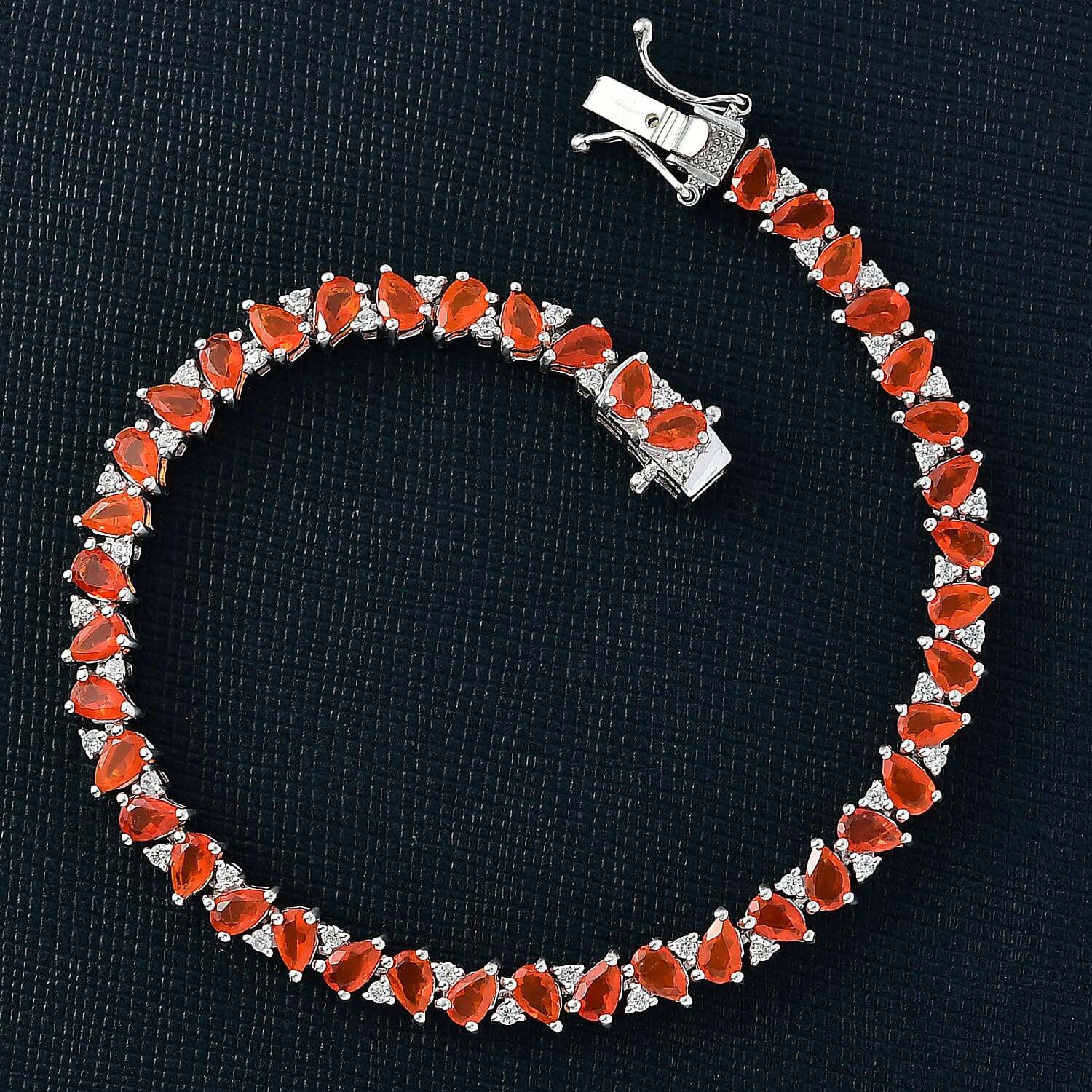 D'joy Crimson Fire Opal, White Zircon Linking Bracelet (Size - 7.5) with GB Lock Box in Rhodium Overlay Sterling Silver 6.15 Ct. 8233165 2