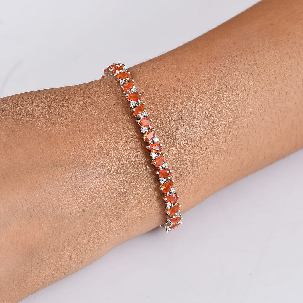 D'joy Crimson Fire Opal & White Zircon Linking Bracelet (Size - 7.5) with GB Lock Box in Rhodium Overlay Sterling Silver 6.62 Ct, Silver Wt. 10.90 Gms._8233165_2