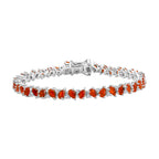 D'joy Crimson Fire Opal & White Zircon Linking Bracelet (Size - 7) with GB Lock Box in Rhodium Overlay Sterling Silver 5.70 Ct, Silver Wt. 10.87 Gms._8233168