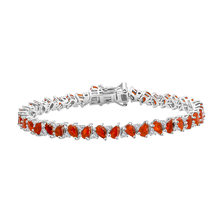 D'Joy Crimson Fire Opal, White Zircon Linking Bracelet (Size - 7) with Box Clasp in Rhodium Overlay Sterling Silver 8233168 1
