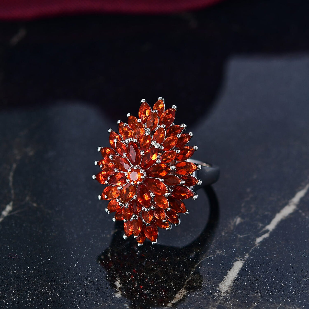 D'Joy - Fire Opal Cluster Ring in Rhodium Overlay Sterling Silver 3.48 Ct. 8233176 2