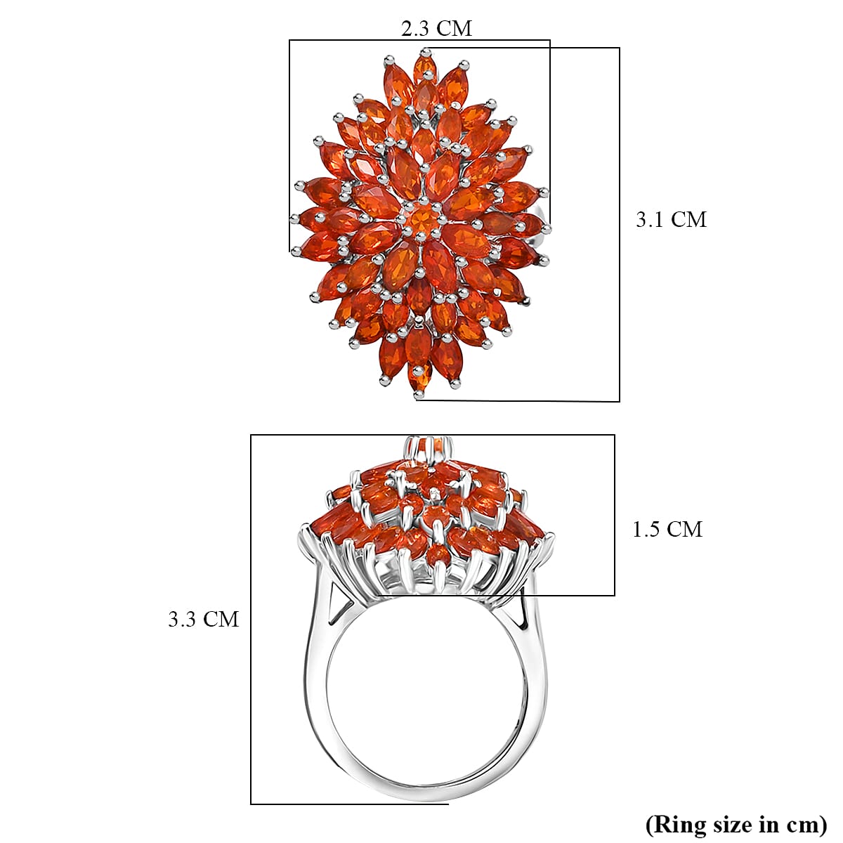 D'Joy - Fire Opal Cluster Ring in Rhodium Overlay Sterling Silver 3.48 Ct. 8233176 6