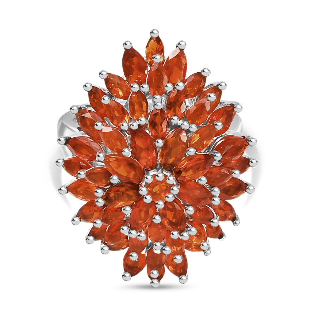 D'Joy - Fire Opal Cluster Ring in Rhodium Overlay Sterling Silver 3.48 Ct._8233179
