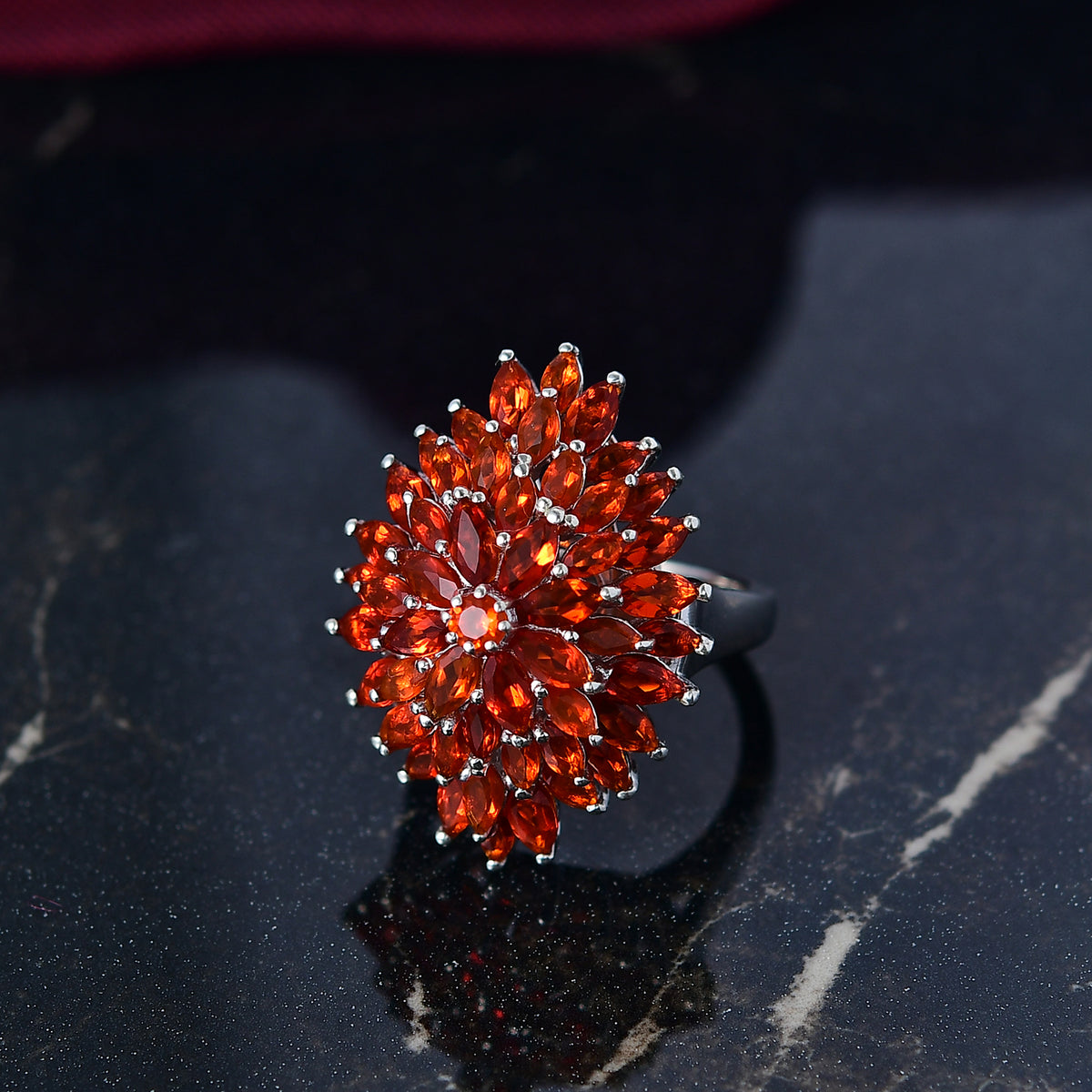 D'Joy - Fire Opal Cluster Ring in Rhodium Overlay Sterling Silver 3.48 Ct. V32514320 2