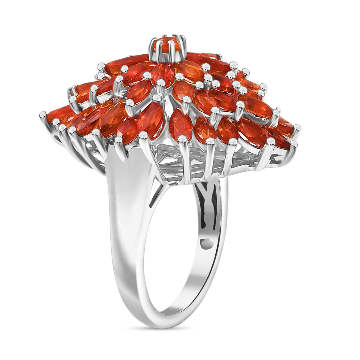 D'Joy - Fire Opal Cluster Ring in Rhodium Overlay Sterling Silver 3.48 Ct. V32514320 4