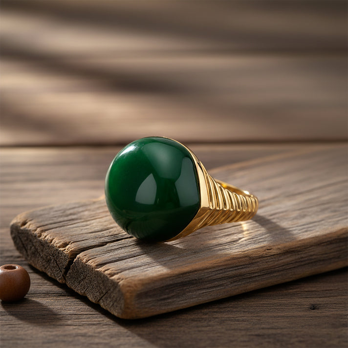 D'Joy Green Jade Solitaire Ring in 18K Yellow Gold Plated Sterling Silver 23.74 Ct V32645685 2
