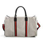 Monogram Pattern Travel Duffel Bag with Red Stripe Detail (50 x 30 cm) - Beige_8233401