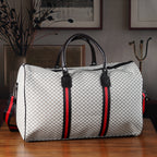 Monogram Pattern Travel Duffel Bag with Red Stripe Detail (50 x 30 cm) - Beige_8233401_1