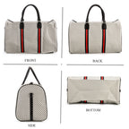 Monogram Pattern Travel Duffel Bag with Red Stripe Detail (50 x 30 cm) - Beige_8233401_4