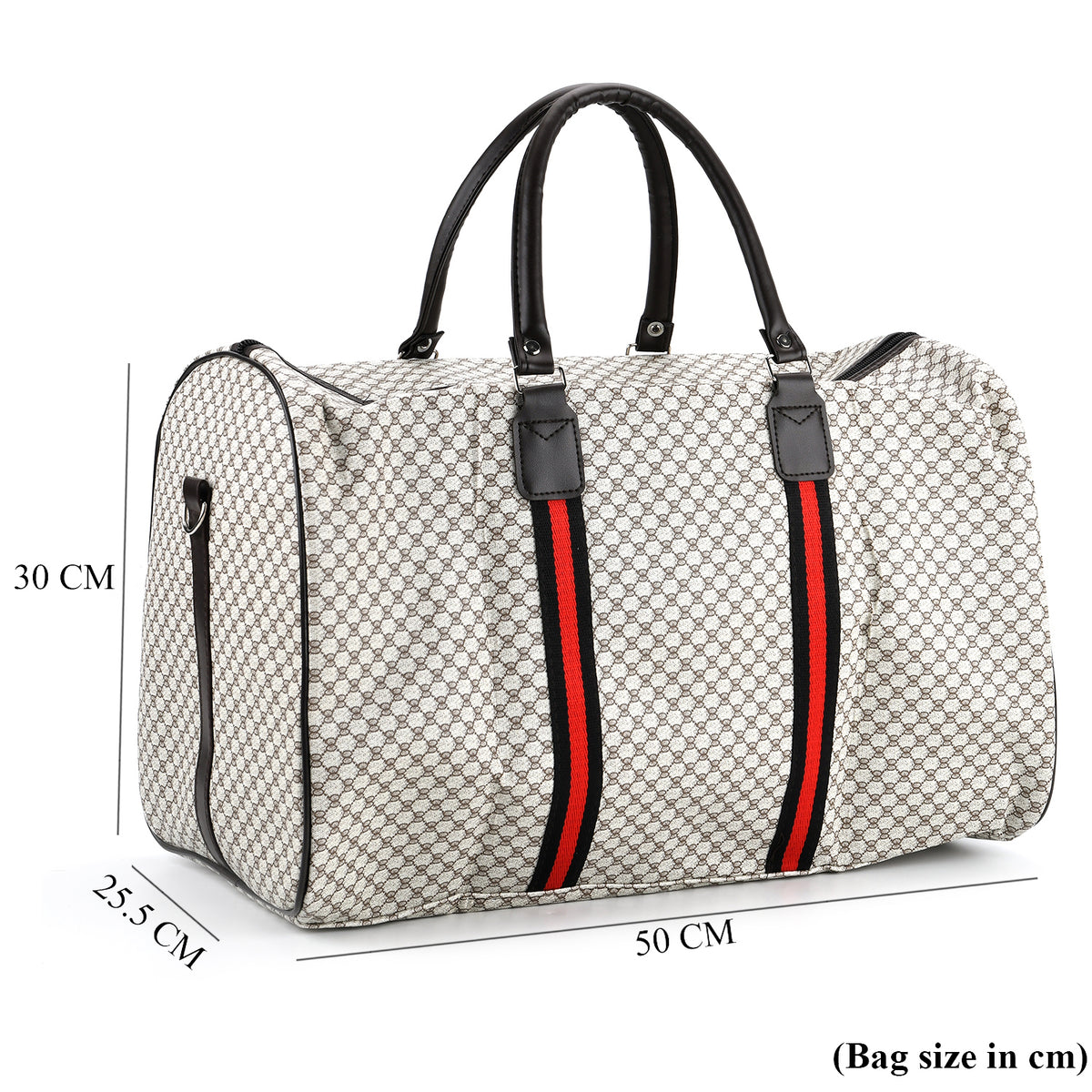 Monogram Pattern Travel Duffel Bag with Red Stripe Detail V32535240 7