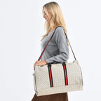 Monogram Pattern Travel Duffel Bag with Red Stripe Detail (50 x 30 cm)