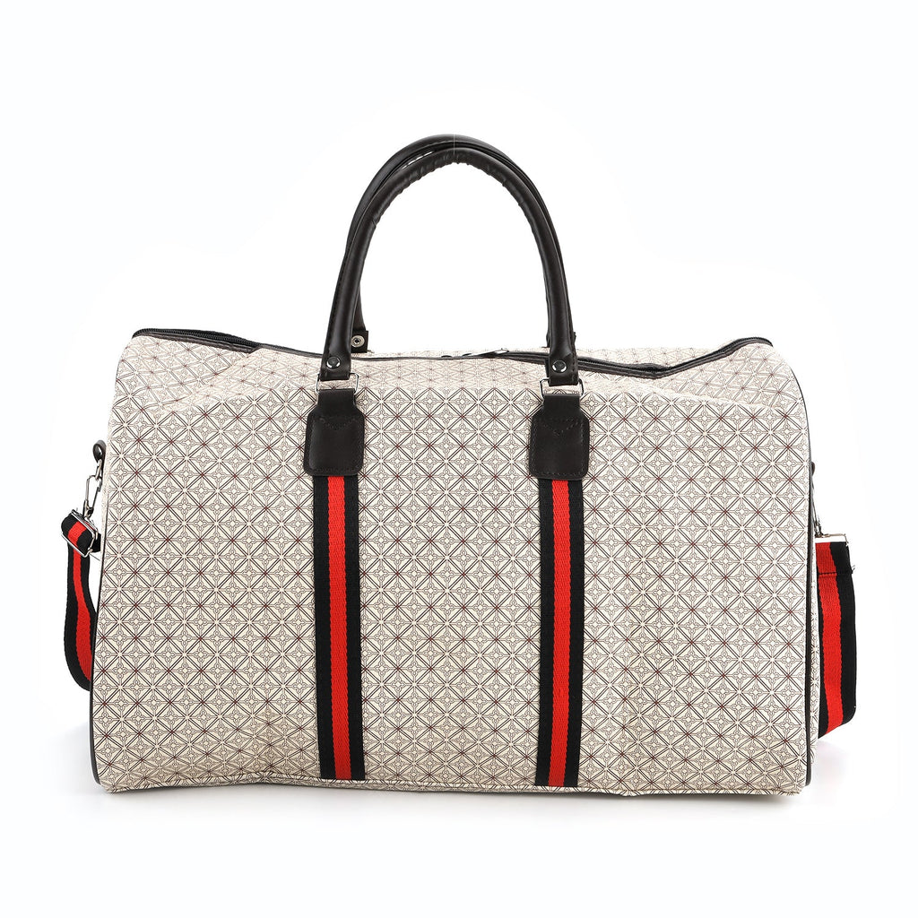 Monogram Pattern Travel Duffel Bag with Red Stripe Detail (50 x 30 cm)