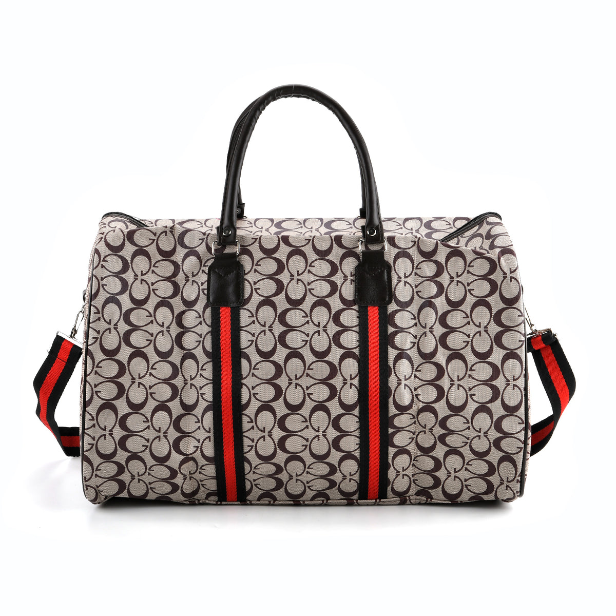 Monogram Pattern Travel Duffel Bag with Red Stripe Detail 8233403 0