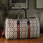 Monogram Pattern Travel Duffel Bag with Red Stripe Detail (50 x 30 cm) - Khaki_8233403_1