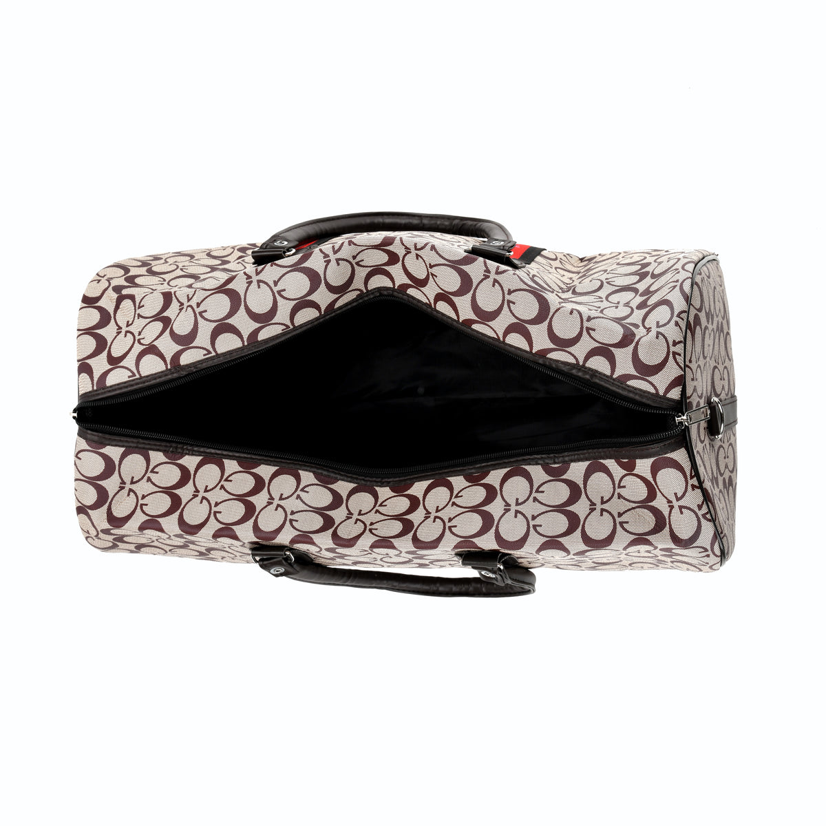 Monogram Pattern Travel Duffel Bag with Red Stripe Detail 8233403 6