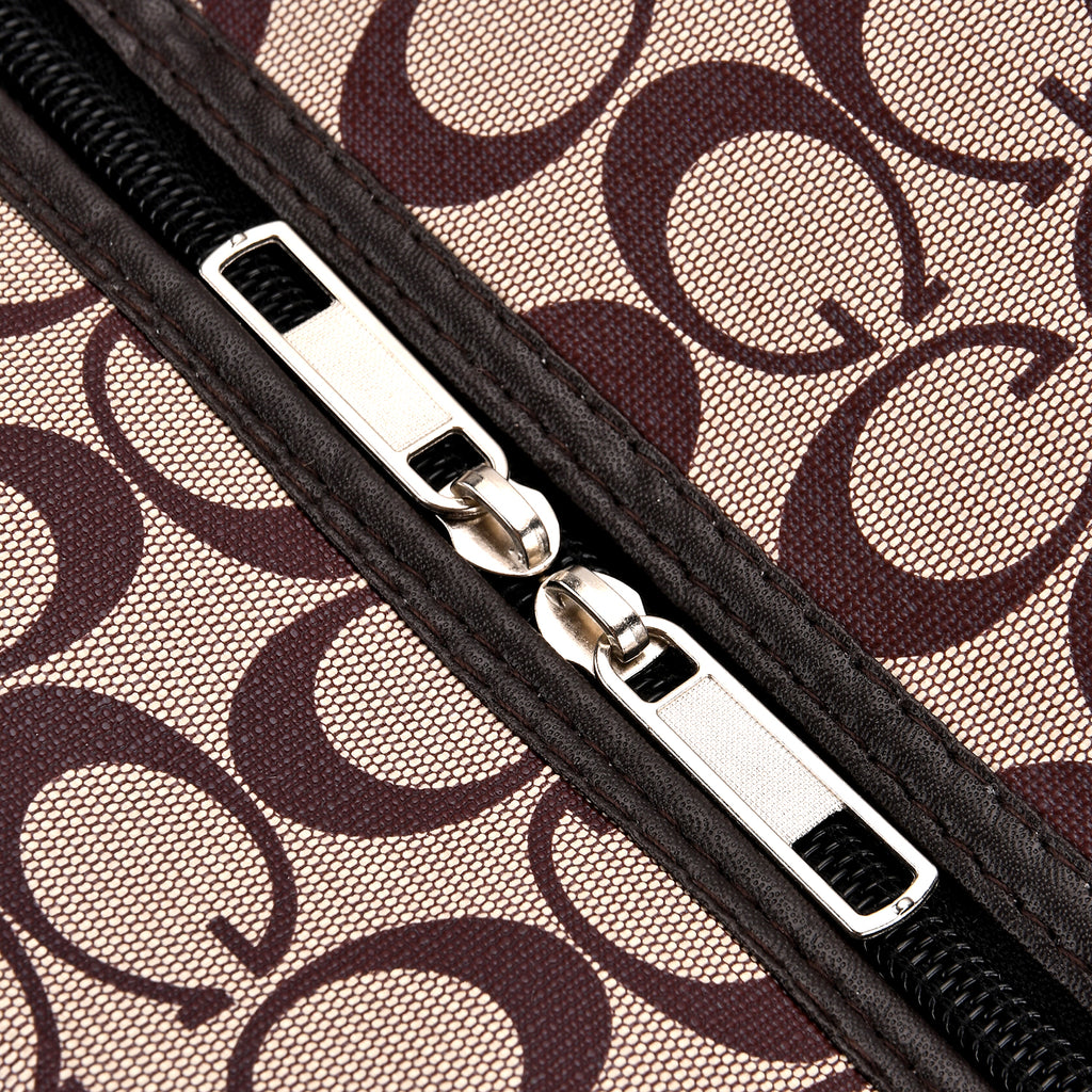 Monogram Pattern Travel Duffel Bag with Red Stripe Detail (50 x 30 cm) - Khaki_8233403_6
