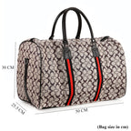 Monogram Pattern Travel Duffel Bag with Red Stripe Detail (50 x 30 cm) - Khaki_8233403_7