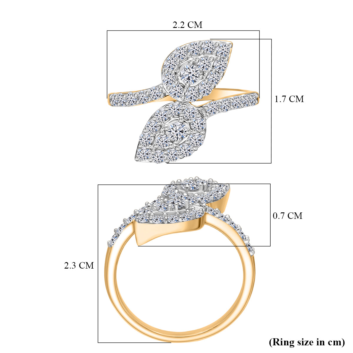 LUXURIANT 1 Ct. Lab Grown Diamond Bypass Ring in 18K Vermeil Yellow Gold Sterling Silver (SI-GH) 8233441 5