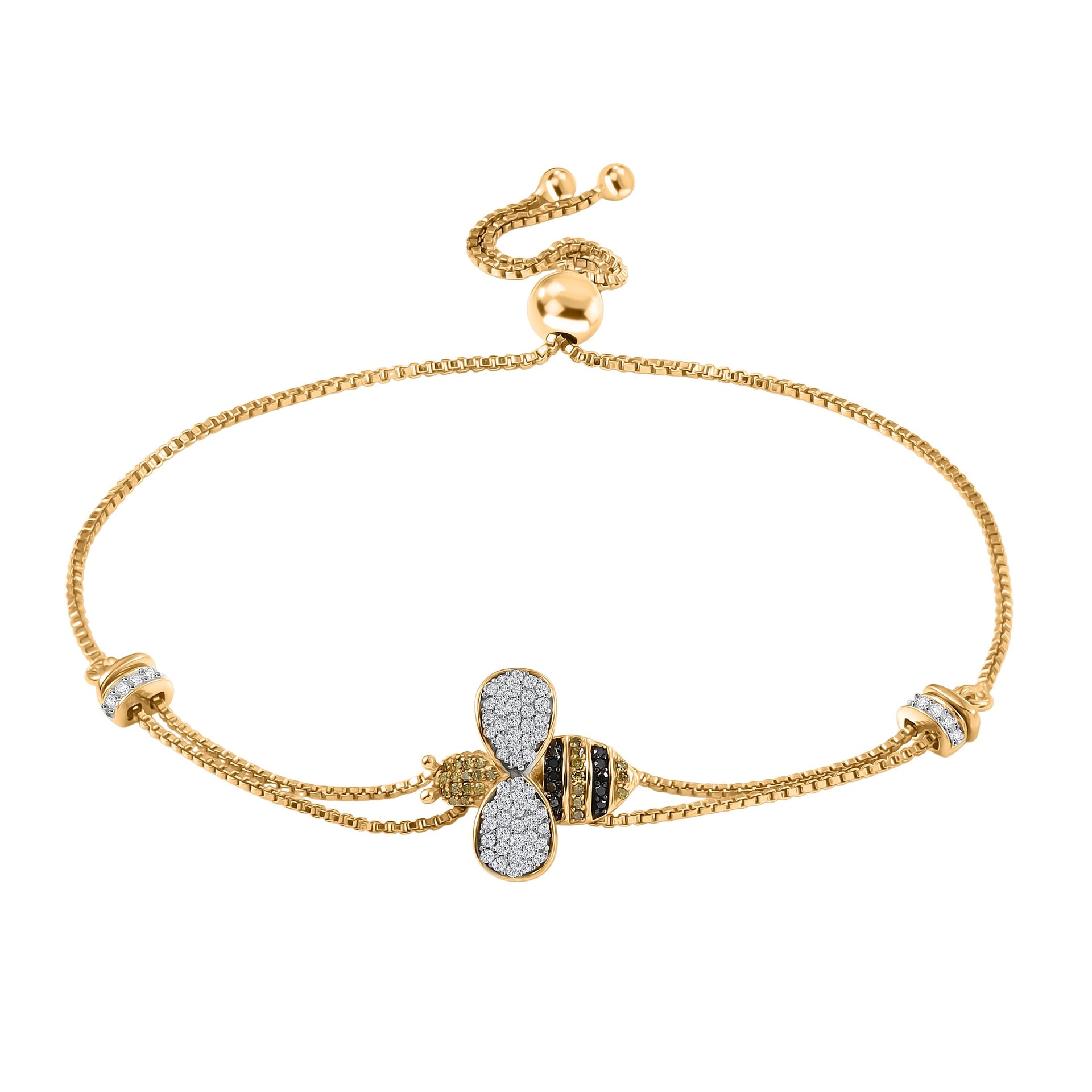 GP Italian Garden Collection - White Diamond, Multi Gemstones Honey Bee Bracelet (Size - 10.5) in 18K Vermeil Yellow Gold Plated Sterling Silver 8233479 0