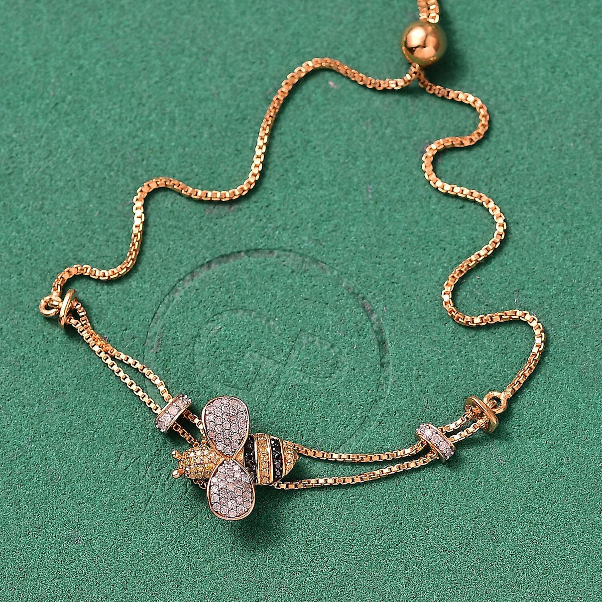 GP Italian Garden Collection - White Diamond, Multi Gemstones Honey Bee Bracelet (Size - 10.5) in 18K Vermeil Yellow Gold Plated Sterling Silver 8233479 2