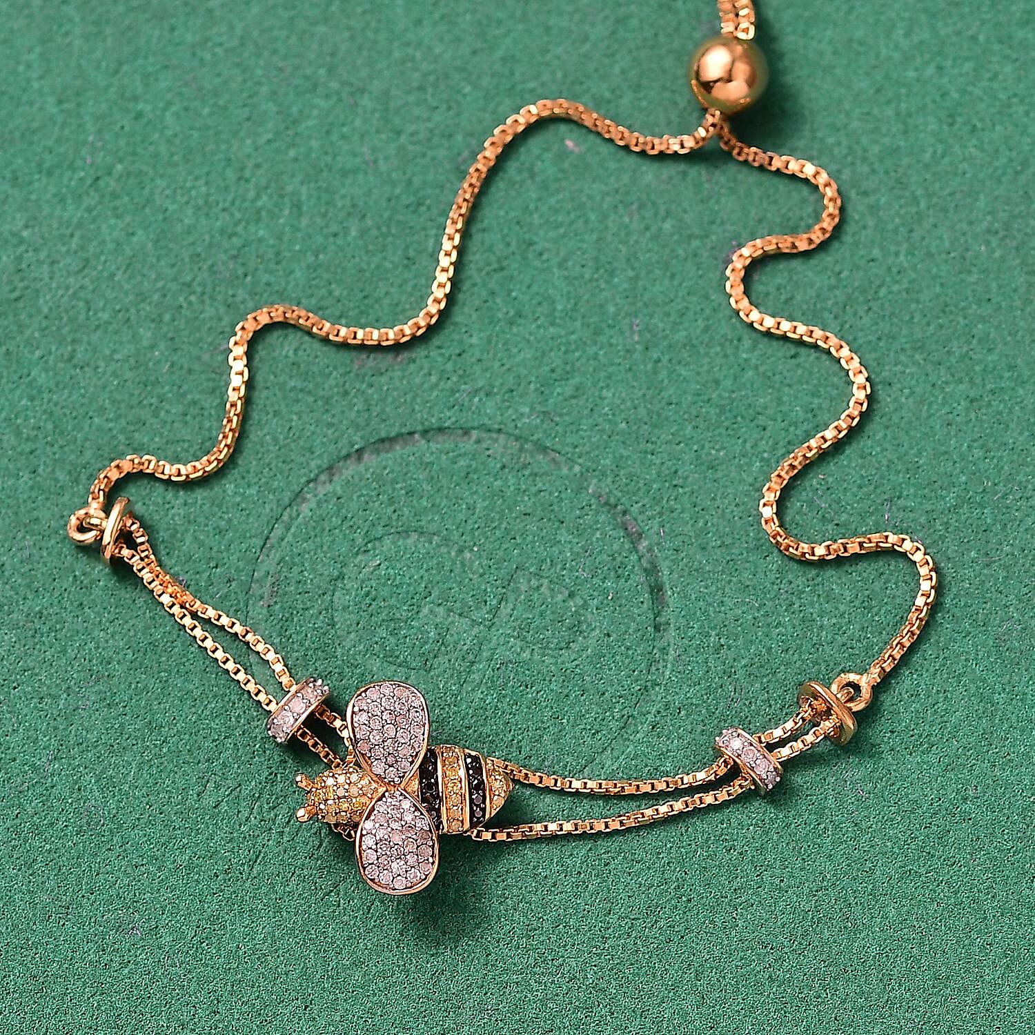 GP Italian Garden Collection - White Diamond, Multi Gemstones Honey Bee Bracelet (Size - 10.5) in 18K Vermeil Yellow Gold Plated Sterling Silver 8233479 2